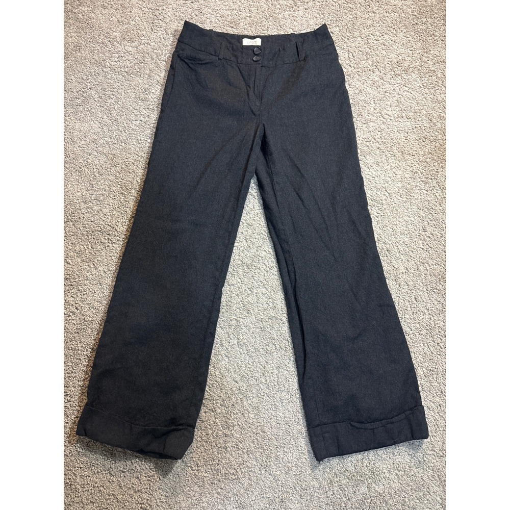Y2K Ann Taylor Loft Womens 4 Dark Gray Wool Wide Leg Cuffed Dress Pants Trousers